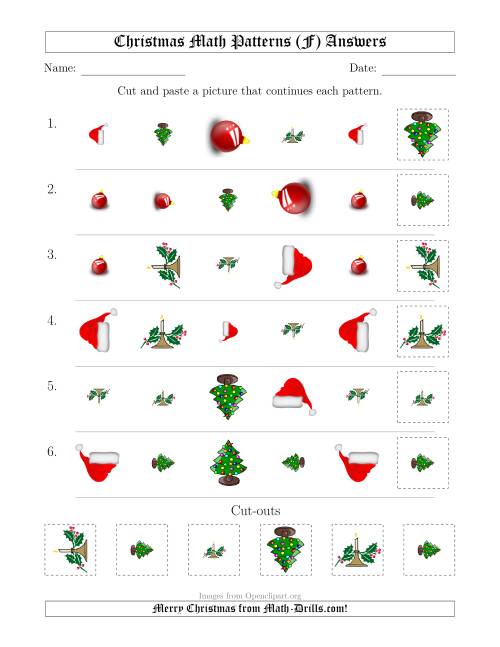 The Christmas Picture Patterns with Shape, Size and Rotation Attributes (F) Math Worksheet Page 2