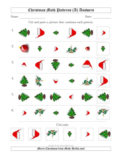 The Christmas Picture Patterns with Shape, Size and Rotation Attributes (All) Math Worksheet Page 2
