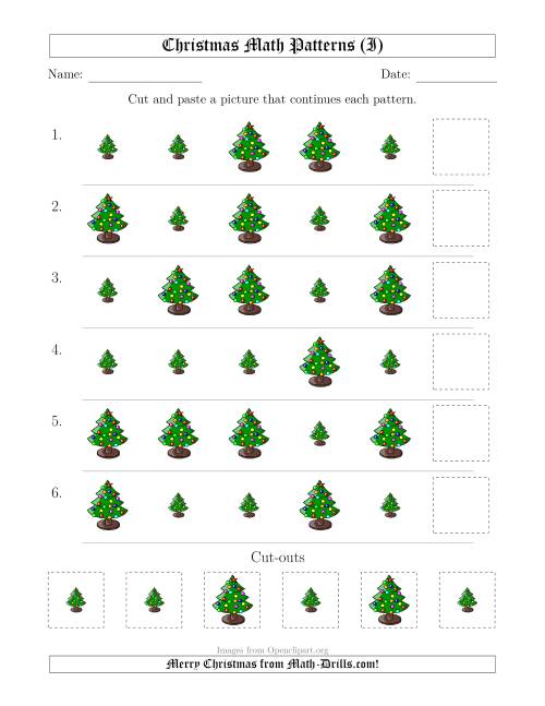 The Christmas Picture Patterns with Size Attribute Only (I) Math Worksheet