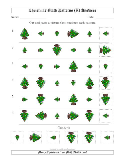 The Christmas Picture Patterns with Size and Rotation Attributes (A) Math Worksheet Page 2