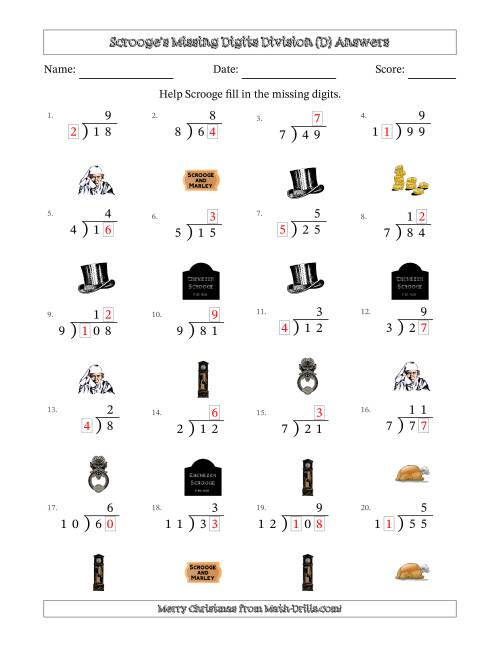 The Ebenezer Scrooge's Missing Digits Division (Easier Version) (D) Math Worksheet Page 2