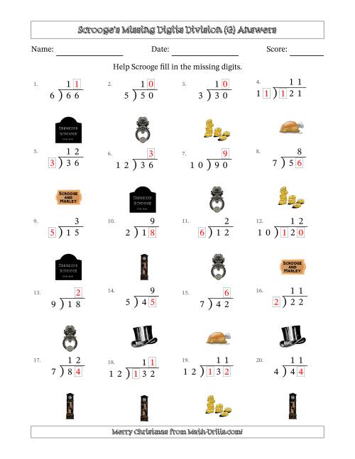 The Ebenezer Scrooge's Missing Digits Division (Easier Version) (G) Math Worksheet Page 2
