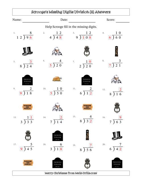 The Ebenezer Scrooge's Missing Digits Division (Easier Version) (H) Math Worksheet Page 2
