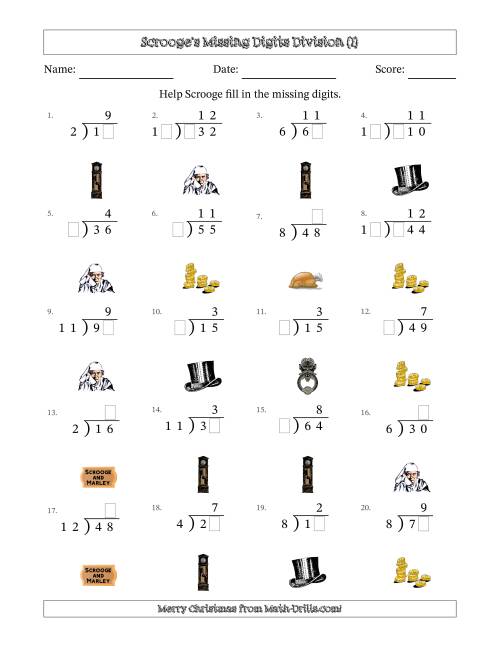 The Ebenezer Scrooge's Missing Digits Division (Easier Version) (I) Math Worksheet
