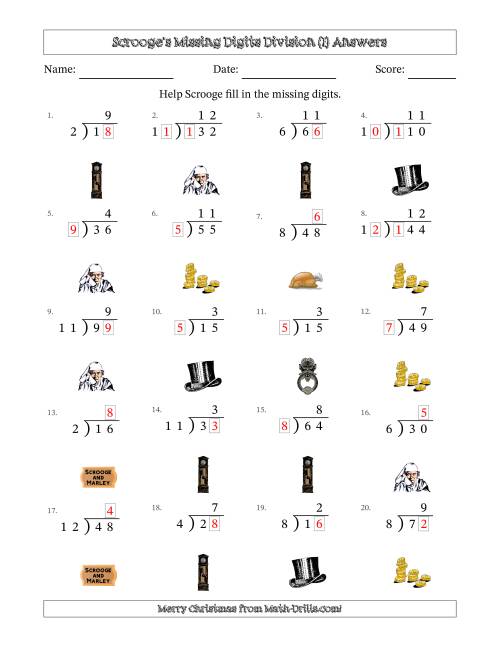 The Ebenezer Scrooge's Missing Digits Division (Easier Version) (I) Math Worksheet Page 2