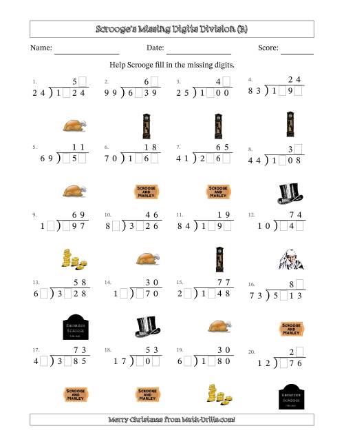 The Ebenezer Scrooge's Missing Digits Division (Harder Version) (B) Math Worksheet