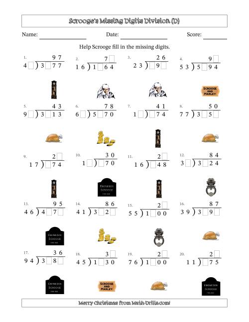The Ebenezer Scrooge's Missing Digits Division (Harder Version) (D) Math Worksheet
