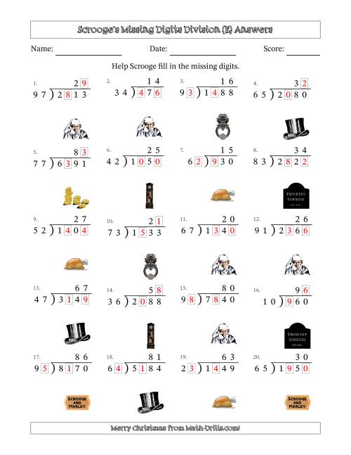 The Ebenezer Scrooge's Missing Digits Division (Harder Version) (E) Math Worksheet Page 2