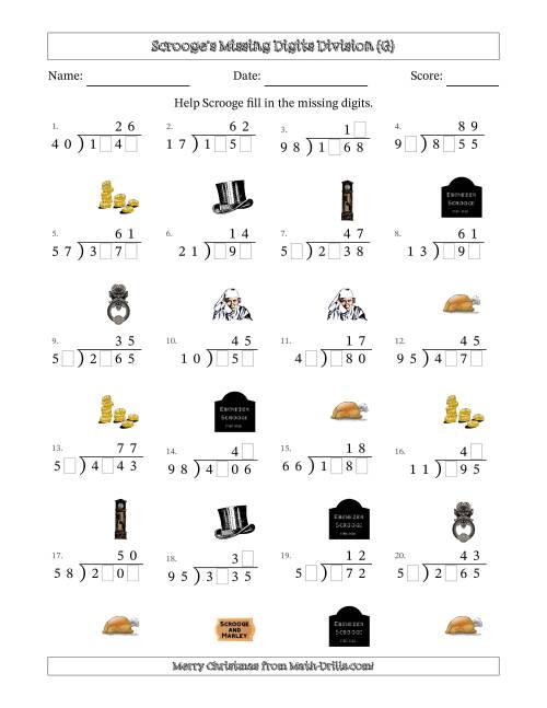 The Ebenezer Scrooge's Missing Digits Division (Harder Version) (G) Math Worksheet