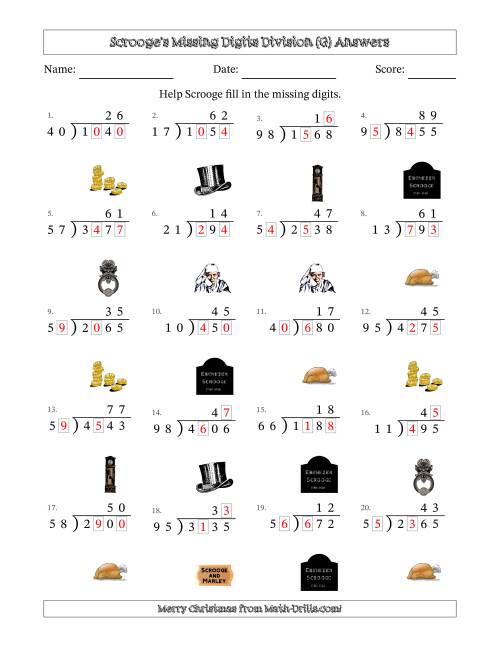 The Ebenezer Scrooge's Missing Digits Division (Harder Version) (G) Math Worksheet Page 2