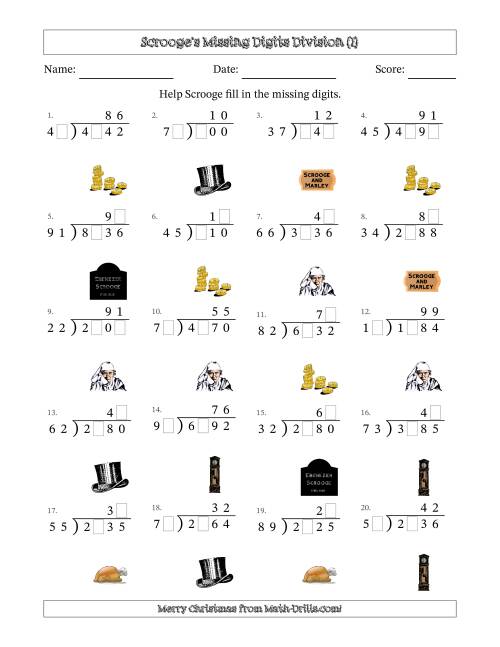 The Ebenezer Scrooge's Missing Digits Division (Harder Version) (I) Math Worksheet