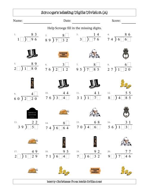 The Ebenezer Scrooge's Missing Digits Division (Harder Version) (All) Math Worksheet