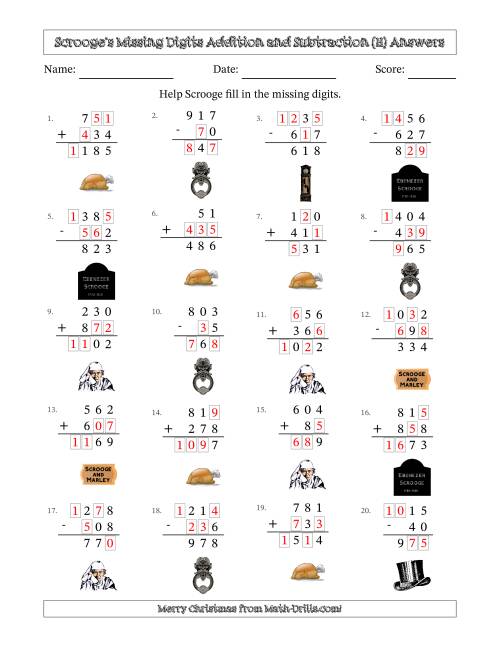 The Ebenezer Scrooge's Missing Digits Addition and Subtraction (Easier Version) (H) Math Worksheet Page 2