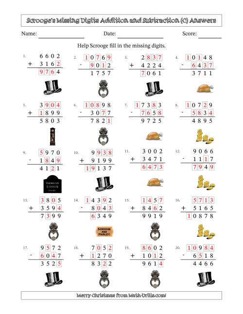 The Ebenezer Scrooge's Missing Digits Addition and Subtraction (Harder Version) (C) Math Worksheet Page 2