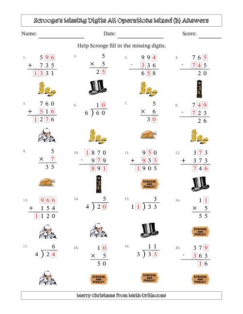 The Ebenezer Scrooge's Missing Digits All Operations Mixed (Easier Version) (B) Math Worksheet Page 2