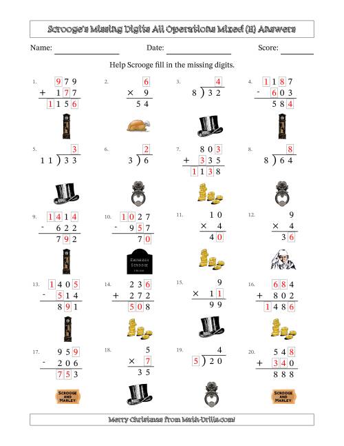 The Ebenezer Scrooge's Missing Digits All Operations Mixed (Easier Version) (H) Math Worksheet Page 2