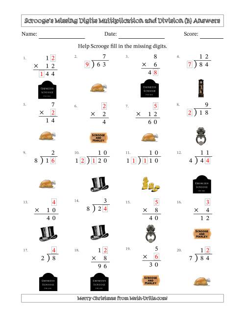 The Ebenezer Scrooge's Missing Digits Multiplication and Division (Easier Version) (B) Math Worksheet Page 2