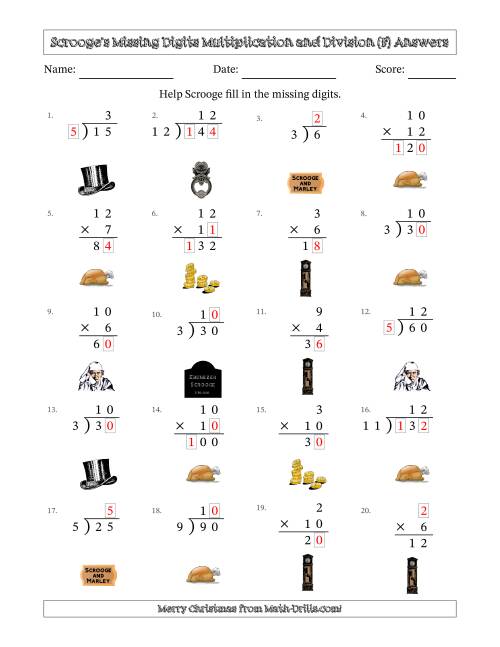 The Ebenezer Scrooge's Missing Digits Multiplication and Division (Easier Version) (F) Math Worksheet Page 2