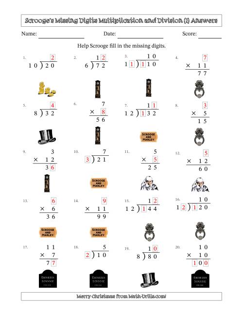 The Ebenezer Scrooge's Missing Digits Multiplication and Division (Easier Version) (I) Math Worksheet Page 2
