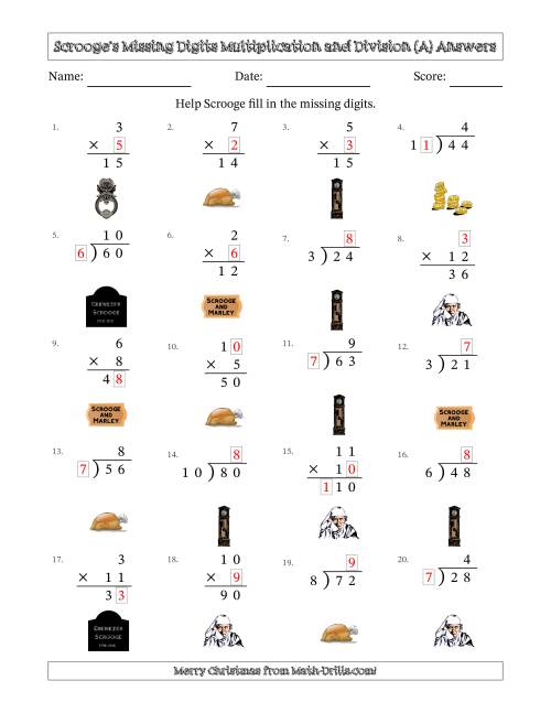 The Ebenezer Scrooge's Missing Digits Multiplication and Division (Easier Version) (All) Math Worksheet Page 2