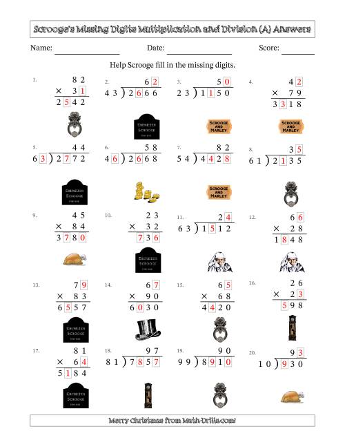 The Ebenezer Scrooge's Missing Digits Multiplication and Division (Harder Version) (A) Math Worksheet Page 2