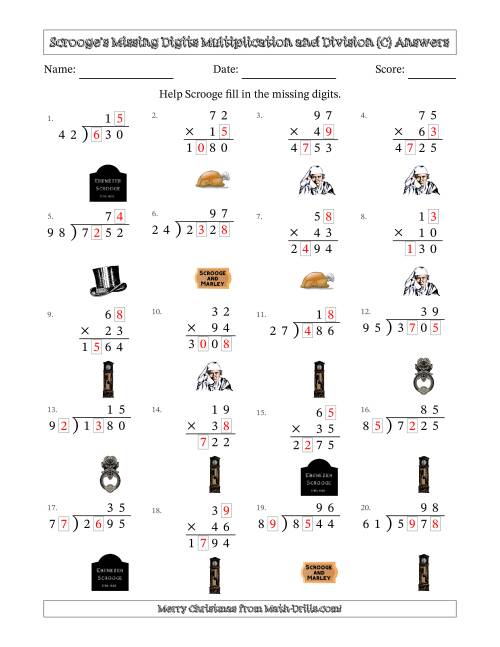 The Ebenezer Scrooge's Missing Digits Multiplication and Division (Harder Version) (C) Math Worksheet Page 2