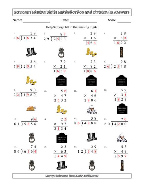 The Ebenezer Scrooge's Missing Digits Multiplication and Division (Harder Version) (H) Math Worksheet Page 2