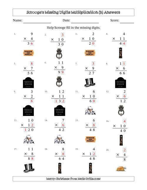 The Ebenezer Scrooge's Missing Digits Multiplication (Easier Version) (B) Math Worksheet Page 2