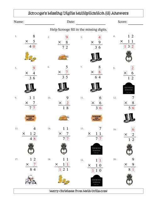 The Ebenezer Scrooge's Missing Digits Multiplication (Easier Version) (G) Math Worksheet Page 2