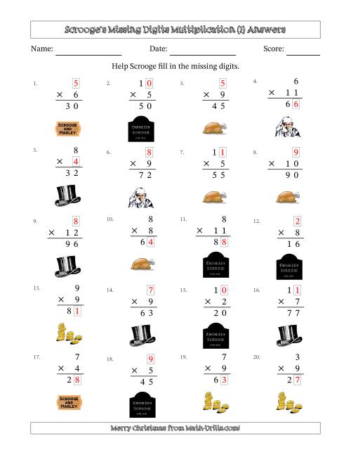 The Ebenezer Scrooge's Missing Digits Multiplication (Easier Version) (I) Math Worksheet Page 2