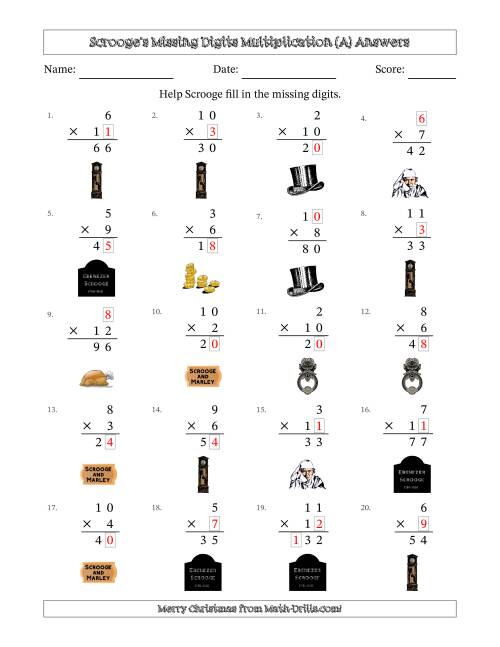 The Ebenezer Scrooge's Missing Digits Multiplication (Easier Version) (All) Math Worksheet Page 2
