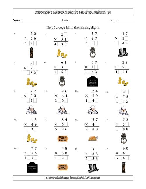 The Ebenezer Scrooge's Missing Digits Multiplication (Harder Version) (B) Math Worksheet