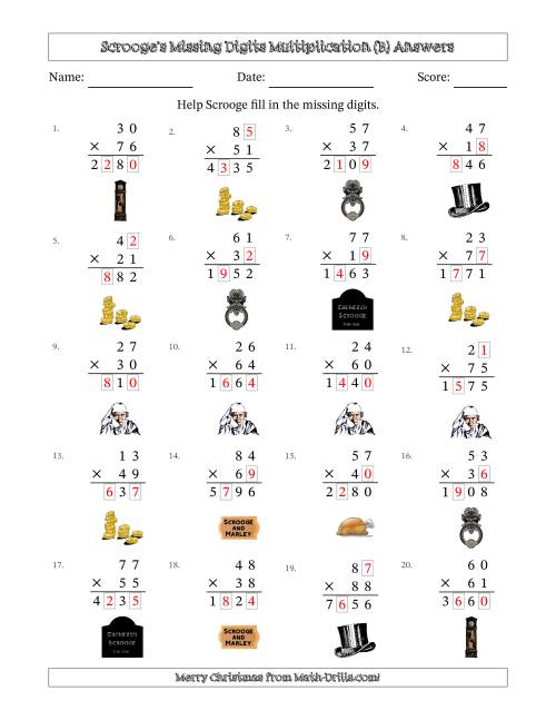 The Ebenezer Scrooge's Missing Digits Multiplication (Harder Version) (B) Math Worksheet Page 2