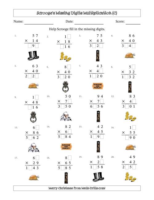 The Ebenezer Scrooge's Missing Digits Multiplication (Harder Version) (C) Math Worksheet