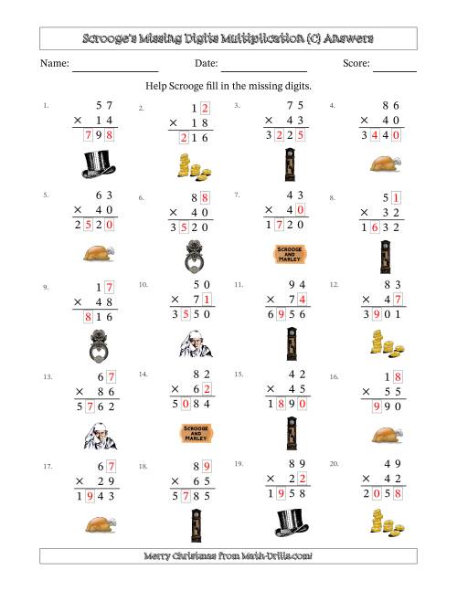 The Ebenezer Scrooge's Missing Digits Multiplication (Harder Version) (C) Math Worksheet Page 2
