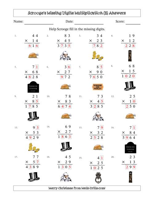 The Ebenezer Scrooge's Missing Digits Multiplication (Harder Version) (E) Math Worksheet Page 2