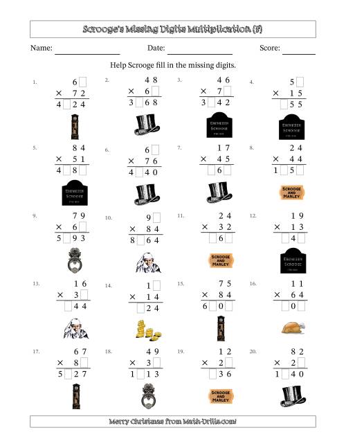 The Ebenezer Scrooge's Missing Digits Multiplication (Harder Version) (F) Math Worksheet