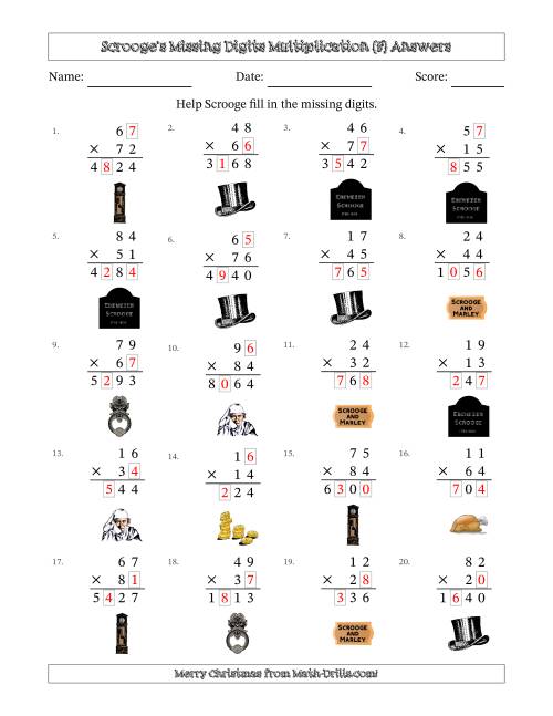 The Ebenezer Scrooge's Missing Digits Multiplication (Harder Version) (F) Math Worksheet Page 2