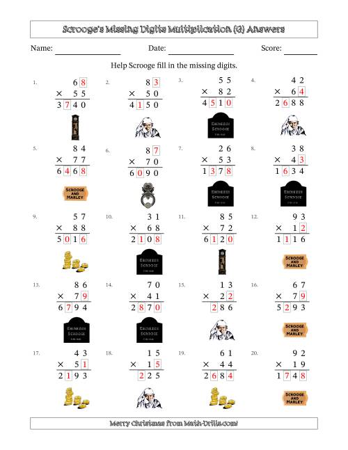 The Ebenezer Scrooge's Missing Digits Multiplication (Harder Version) (G) Math Worksheet Page 2