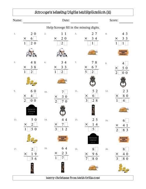 The Ebenezer Scrooge's Missing Digits Multiplication (Harder Version) (H) Math Worksheet