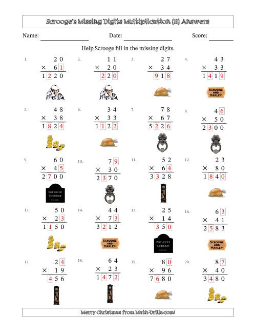The Ebenezer Scrooge's Missing Digits Multiplication (Harder Version) (H) Math Worksheet Page 2