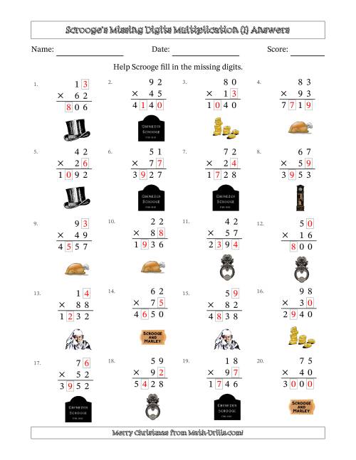 The Ebenezer Scrooge's Missing Digits Multiplication (Harder Version) (I) Math Worksheet Page 2