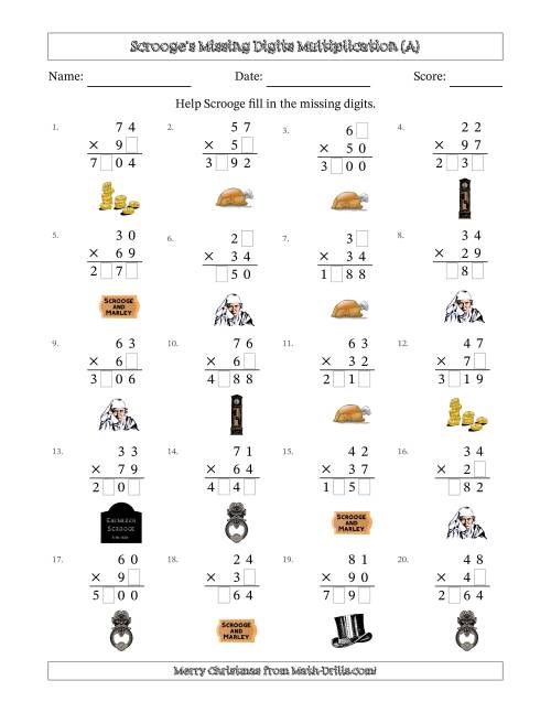 The Ebenezer Scrooge's Missing Digits Multiplication (Harder Version) (All) Math Worksheet
