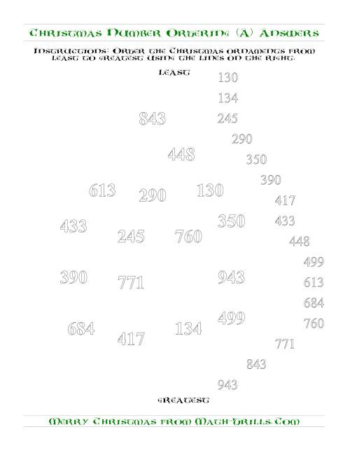 The Ordering Numbers to 1000 on a Christmas Tree (Old) Math Worksheet Page 2