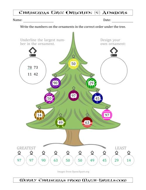 The Ordering/Sorting Numbers 10 to 99 on a Christmas Tree (G) Math Worksheet Page 2
