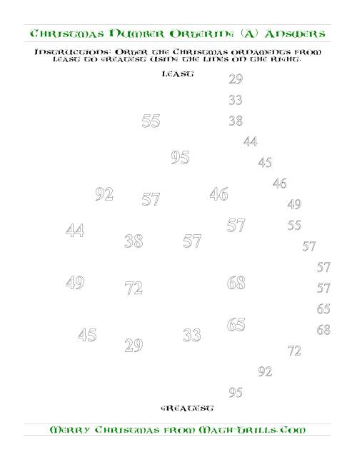The Ordering Numbers to 100 on a Christmas Tree (Old) Math Worksheet Page 2