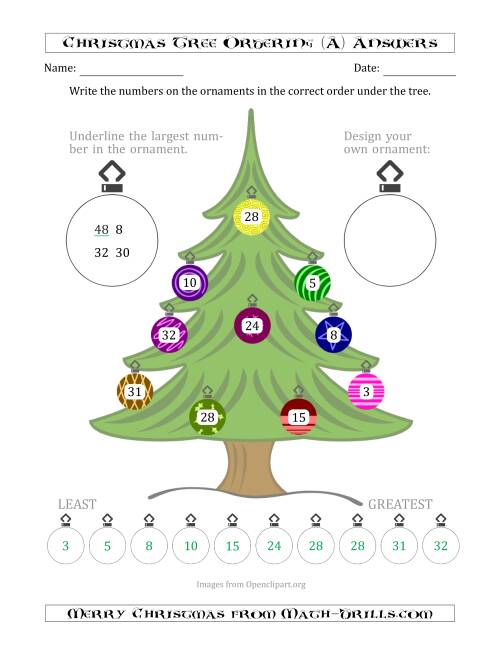 The Ordering/Sorting Numbers 1 to 50 on a Christmas Tree (All) Math Worksheet Page 2