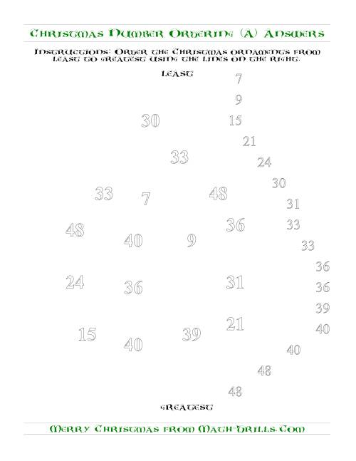 The Ordering Numbers to 50 on a Christmas Tree (Old) Math Worksheet Page 2