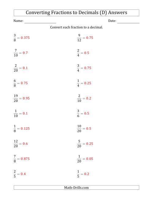 The Converting Fractions to Terminating Decimals (D) Math Worksheet Page 2