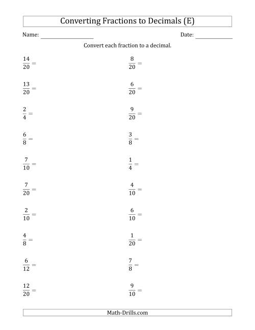 The Converting Fractions to Terminating Decimals (E) Math Worksheet